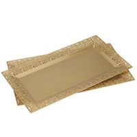 Silver Spoons and More lace Rim 14" x 7.5" Heavyweight Plastic Set of 2 Serving Trays, gold