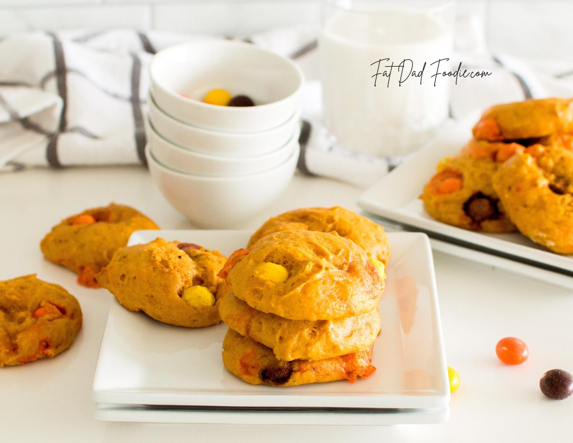 reeses pieces pumpkin cookies on plate