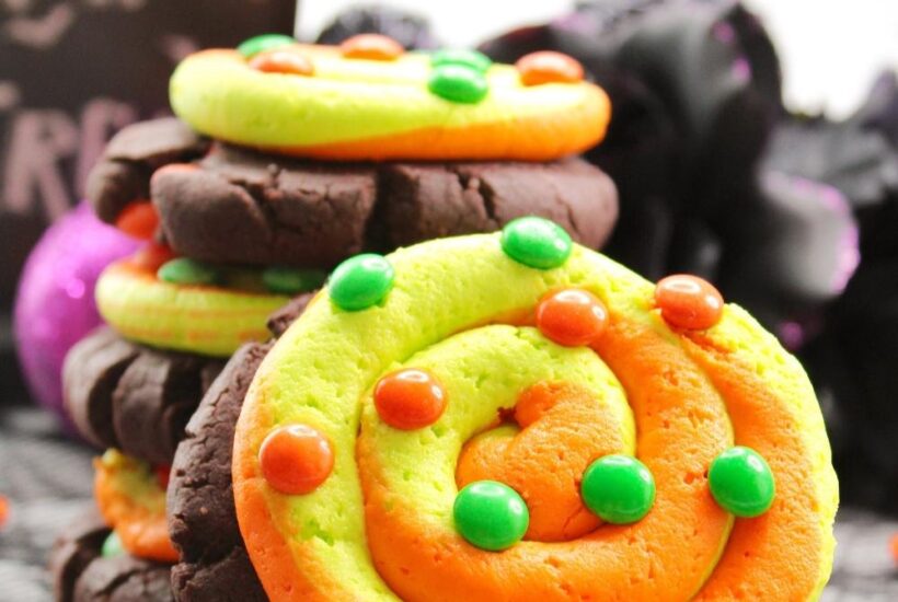 orange and green halloween cookies
