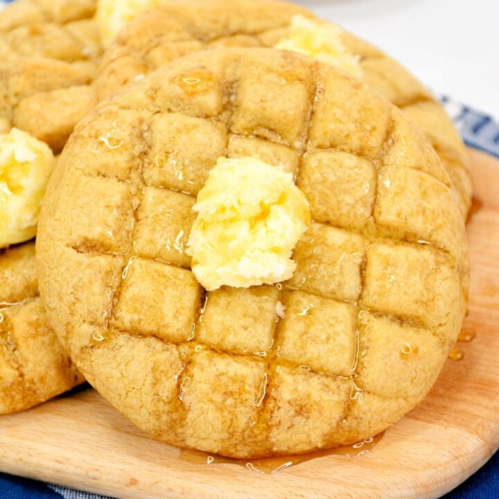 crumble waffle cookie recipe on blue towel