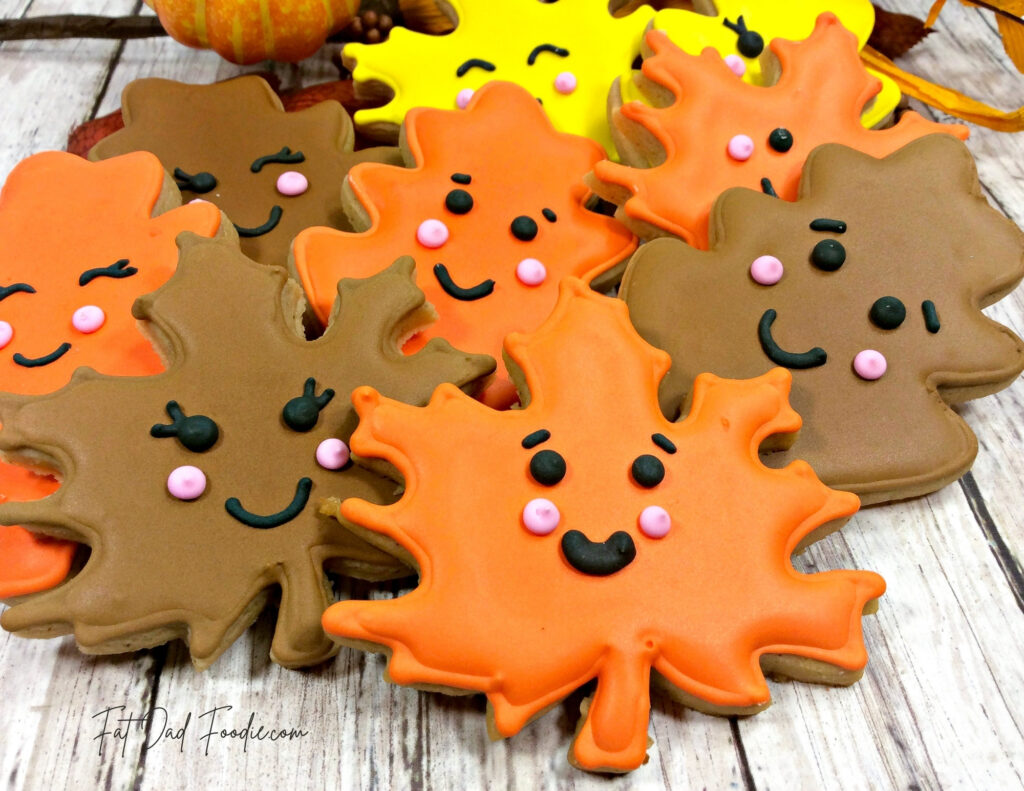 cut out fall leaf cookies in pile