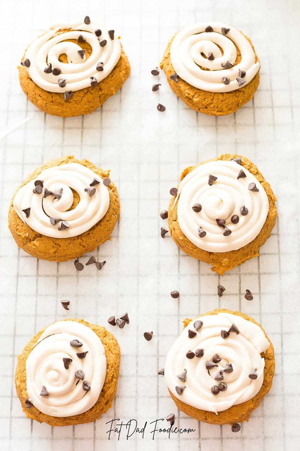 pumpkin cake cookies cooling rack with chips