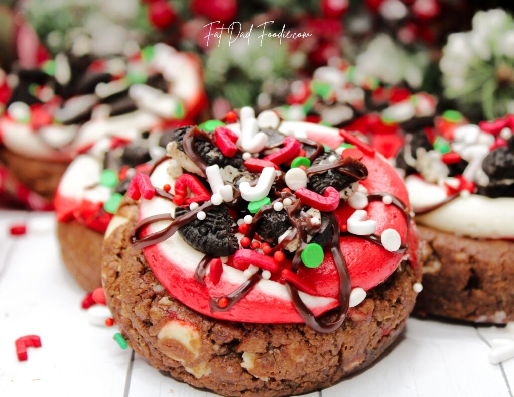 christmas oreo peppermint cookies on white wood