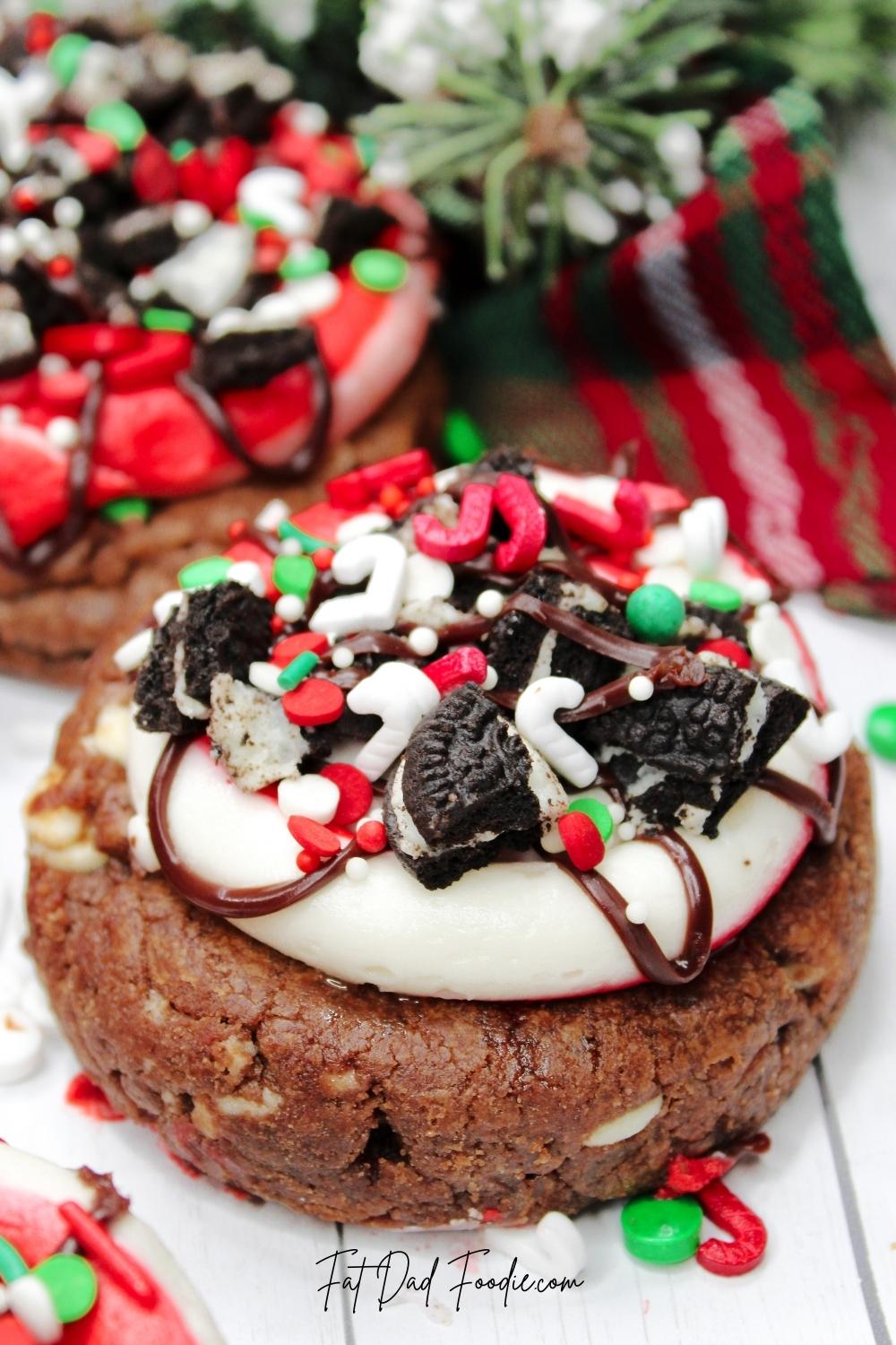 closeup christmas oreo peppermint cookie