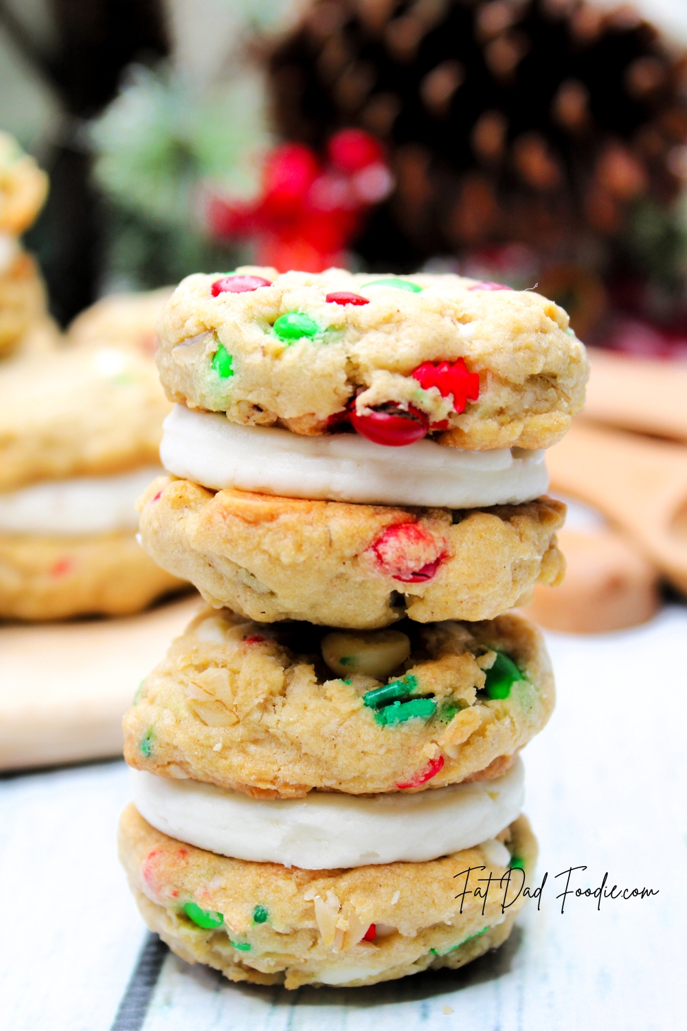 oatmeal christmas sandwich cookie stacked