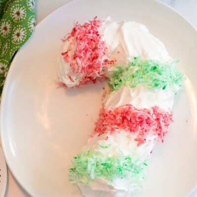 candy cane cookie cake with green towel