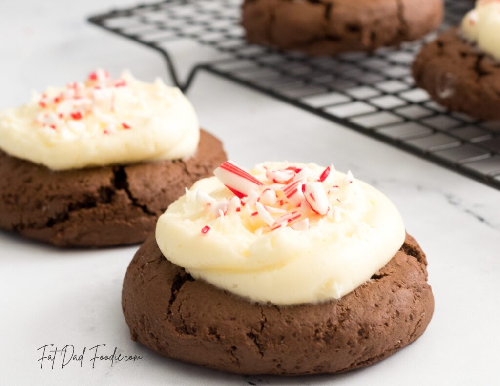 crumbl peppermint bark cookies on counter