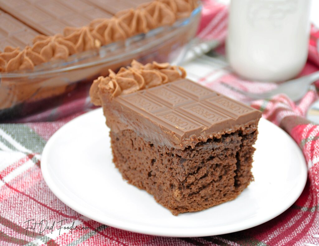 hershey bar chocolate cake on plate with milk