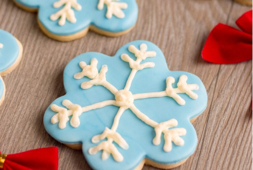 snowflake cookie recipe with red bow