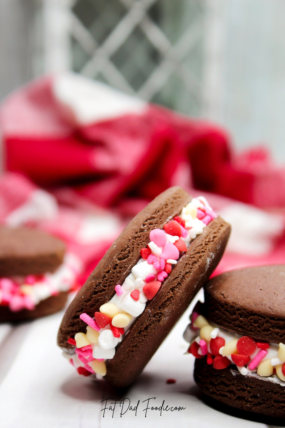 Valentine Chocolate Sandwich Cookie Recipe on wood