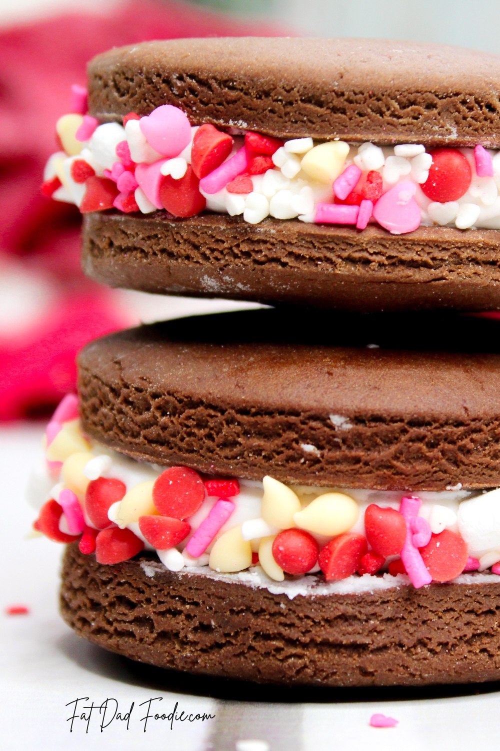 Valentine Chocolate Sandwich Cookie Recipe stacked cropped