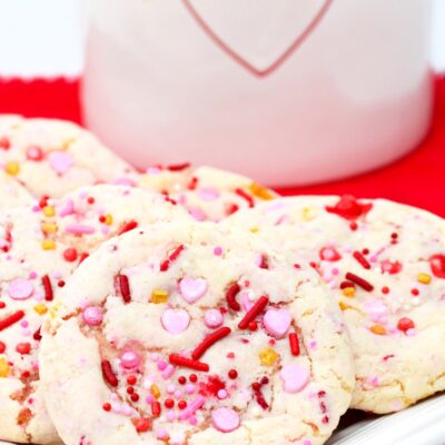 valentine sprinkle cookie recipe on tray