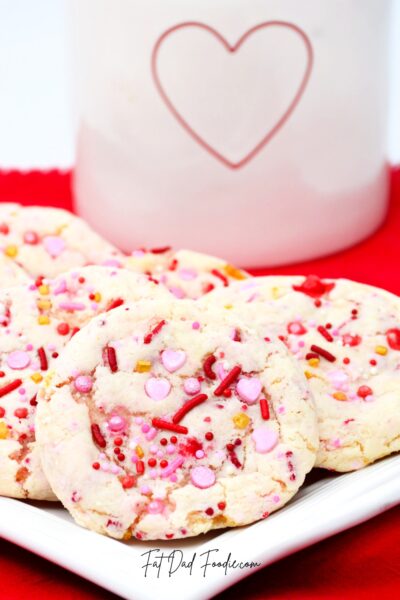valentine sprinkle cookie recipe on tray