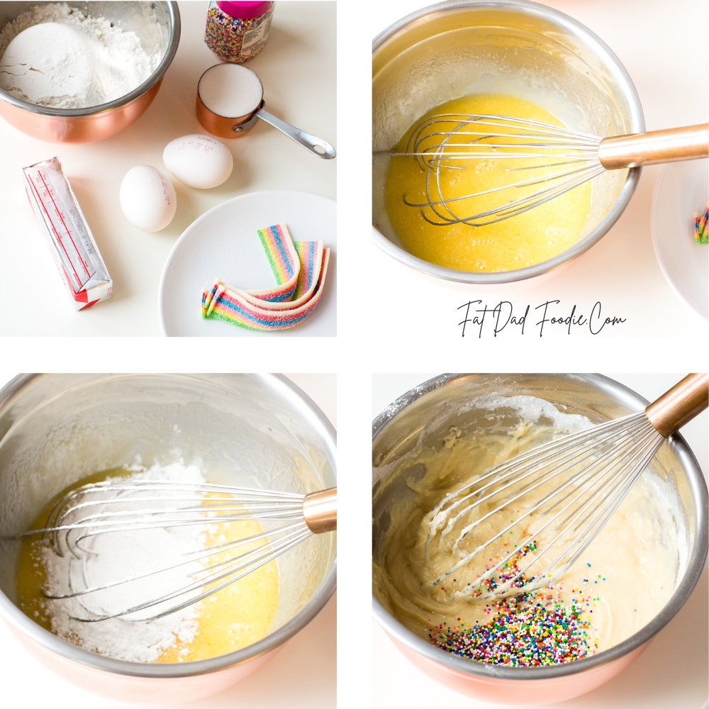rainbow mini cakes in process ingredients