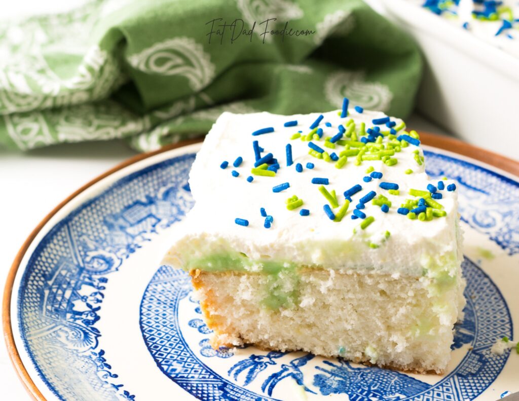 pistachio poke cake closeup
