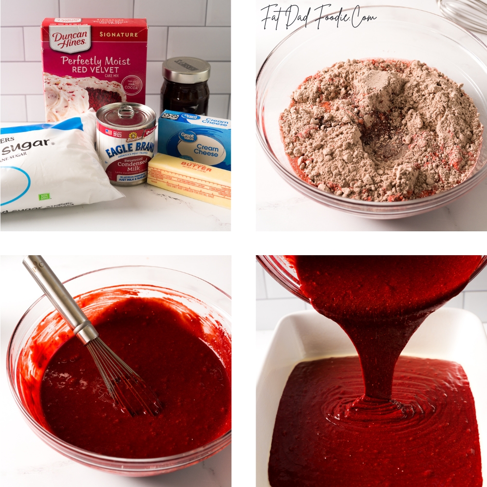 red velvet poke cake in process ingredients