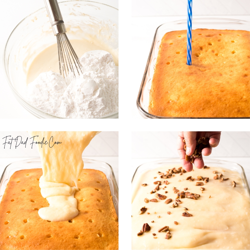 kentucky butter poke cake in process frosting